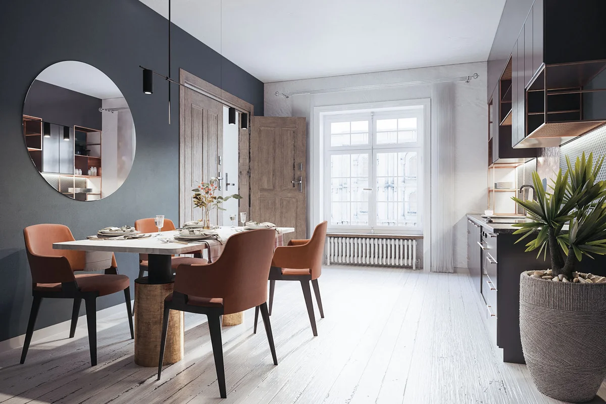 Modern kitchen in old interior