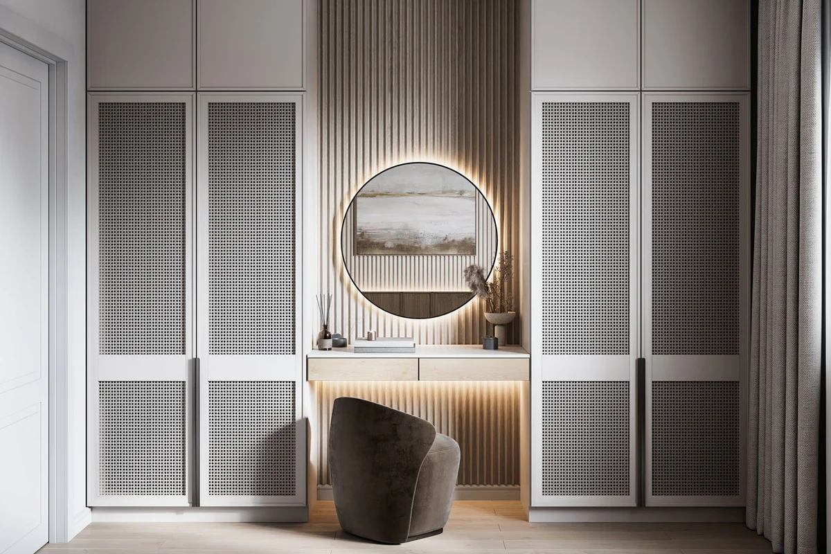 Dressing table with two wardrobe closets