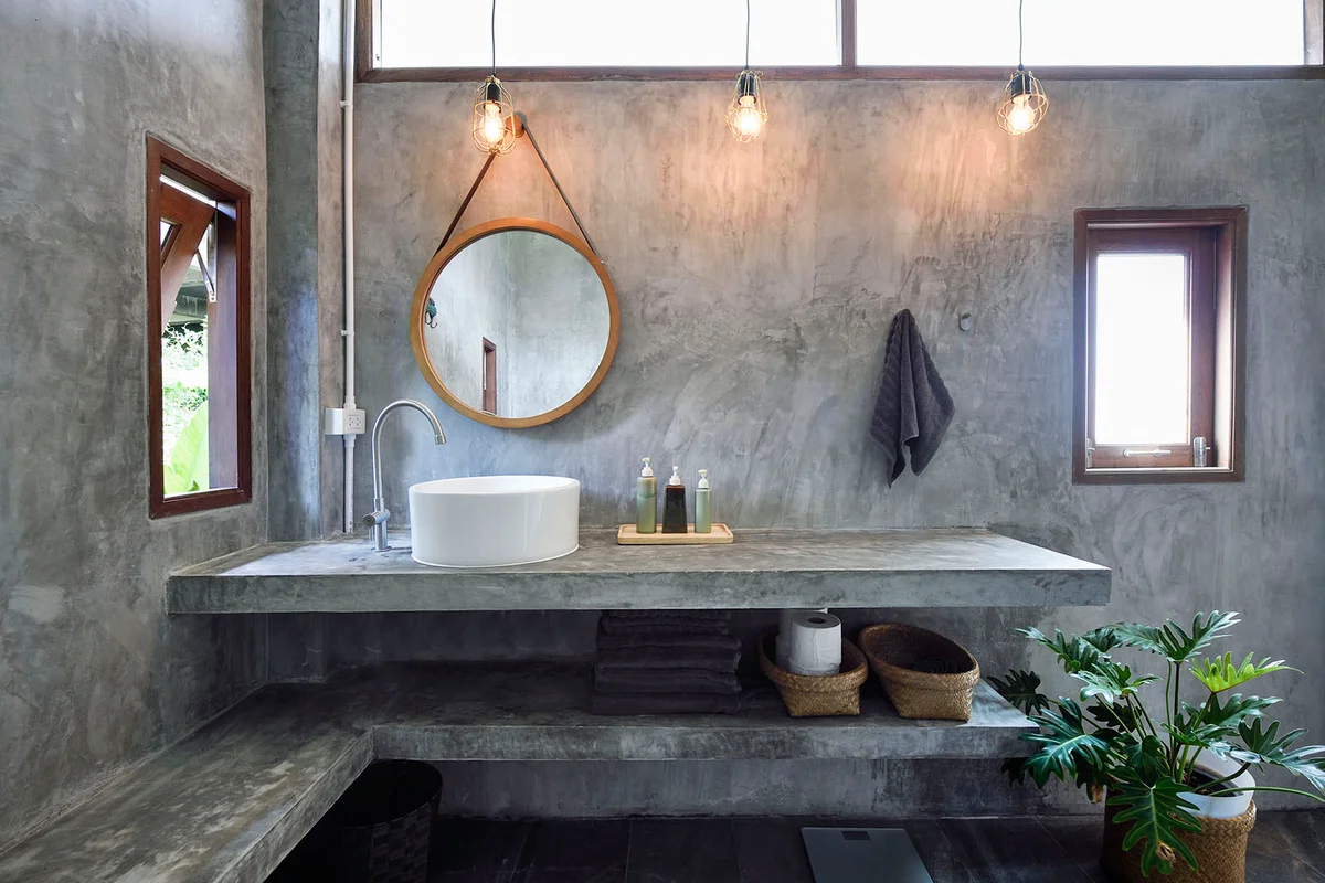 Vanity in a luxury concrete bathroom