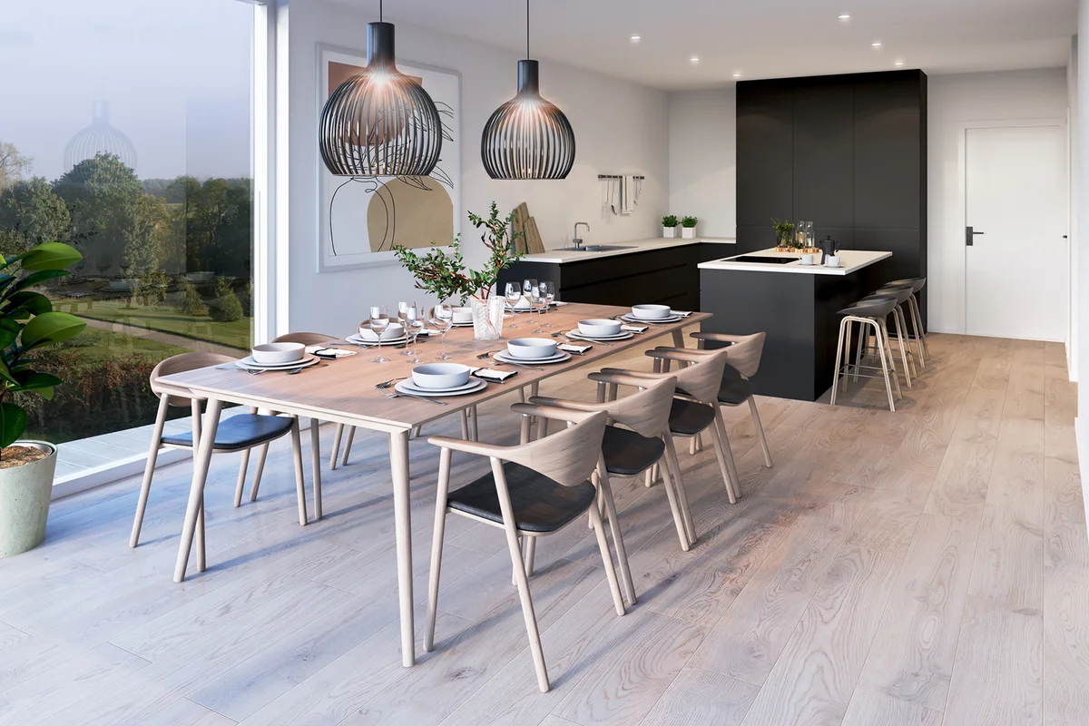 Modern kitchen with dining room