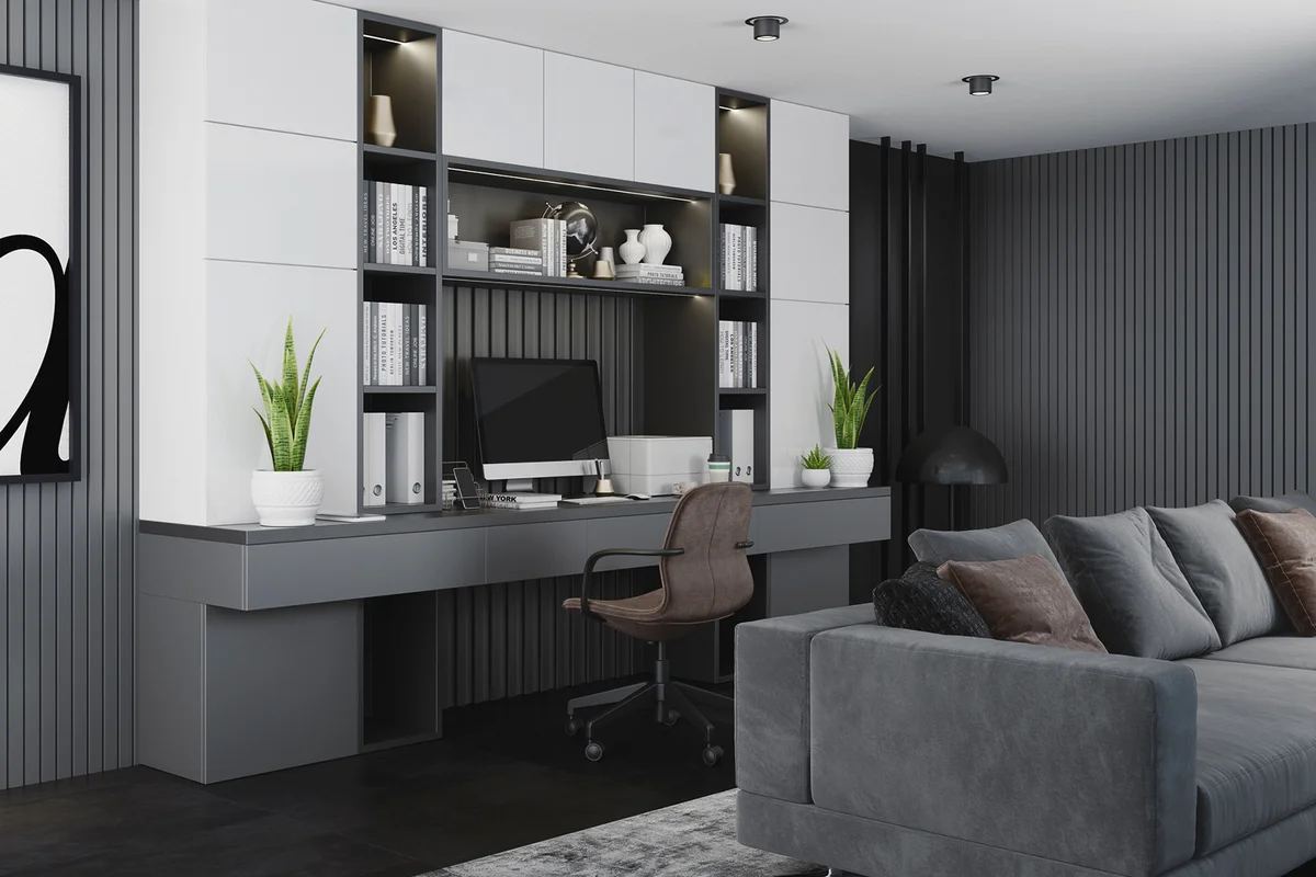 Modern Home Office in living room.