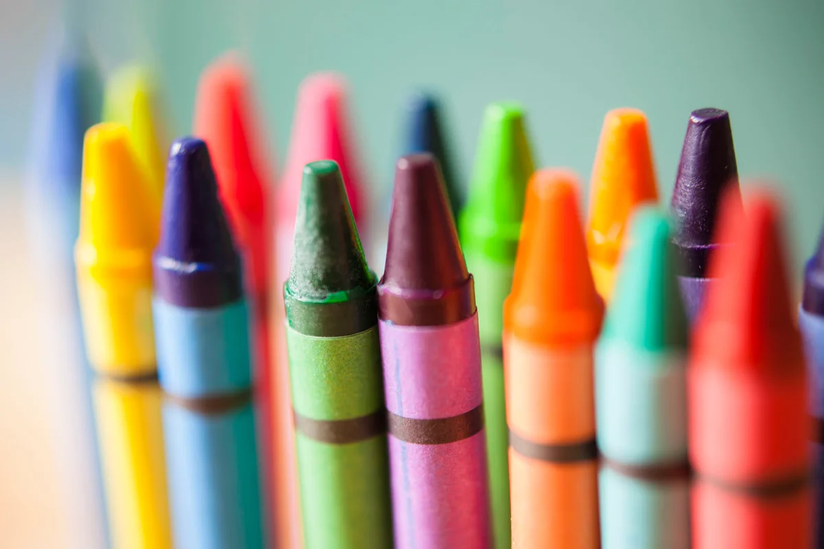 colorful crayons in a row
