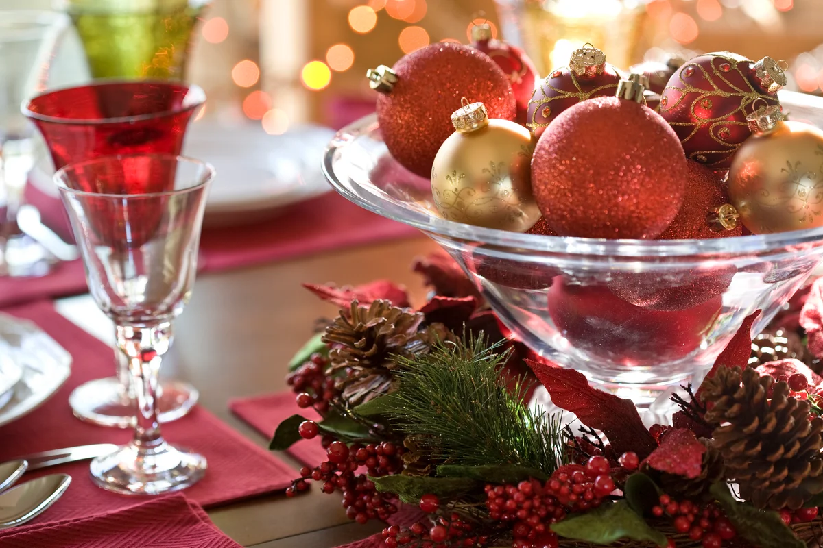 ornaments in a glass bowl