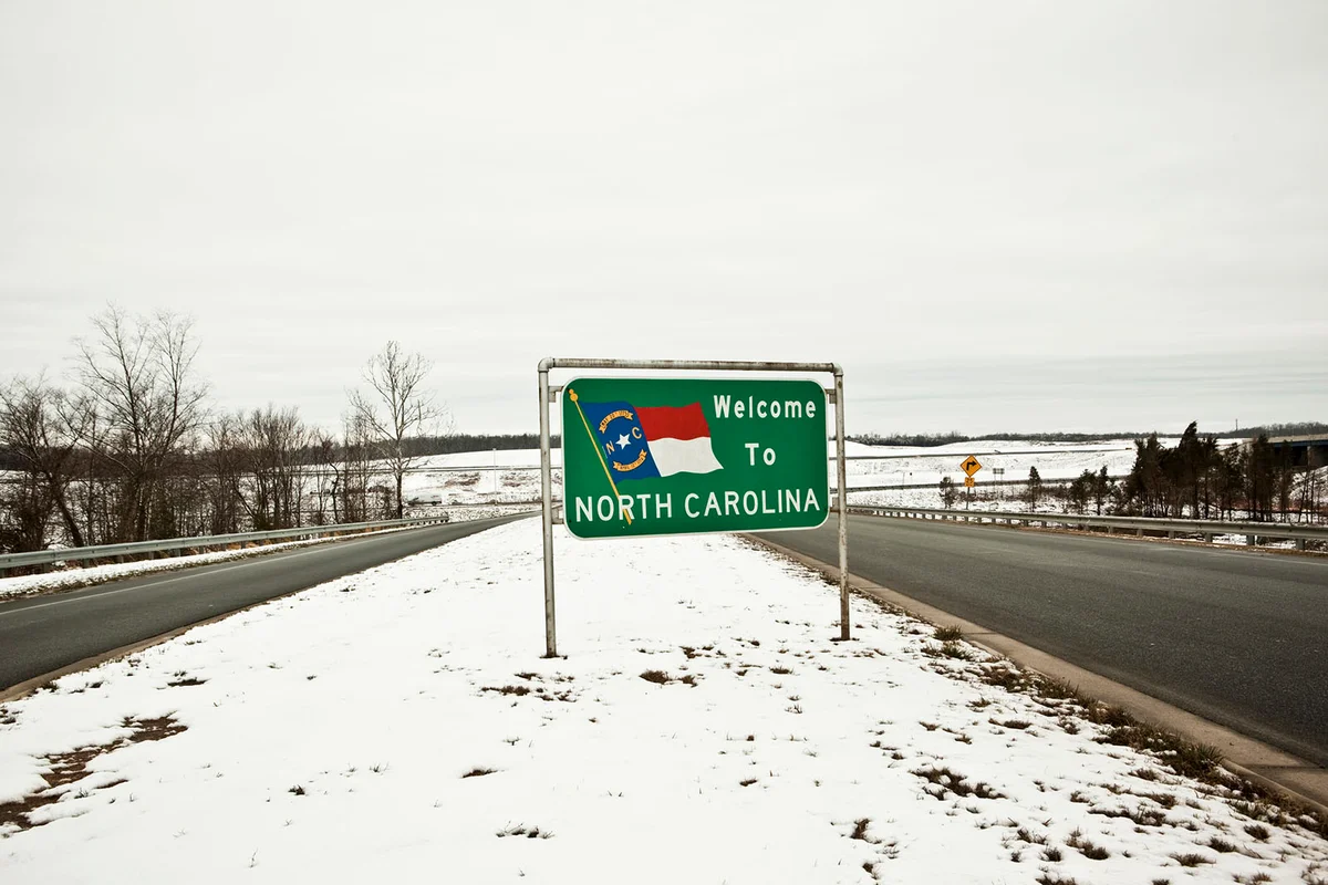 Welcome to North Carolina sign in winter