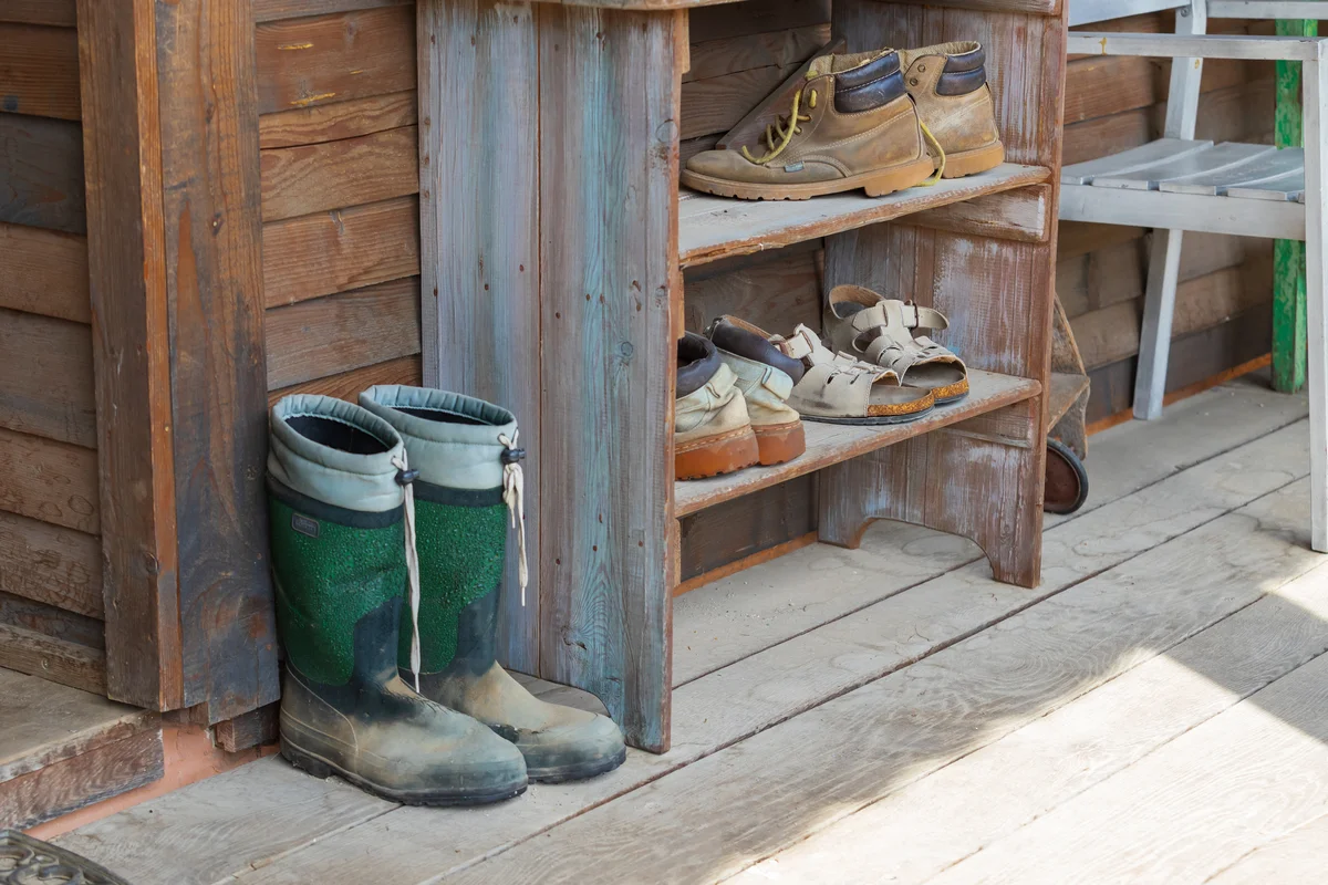 Rustic wooden shoe rack
