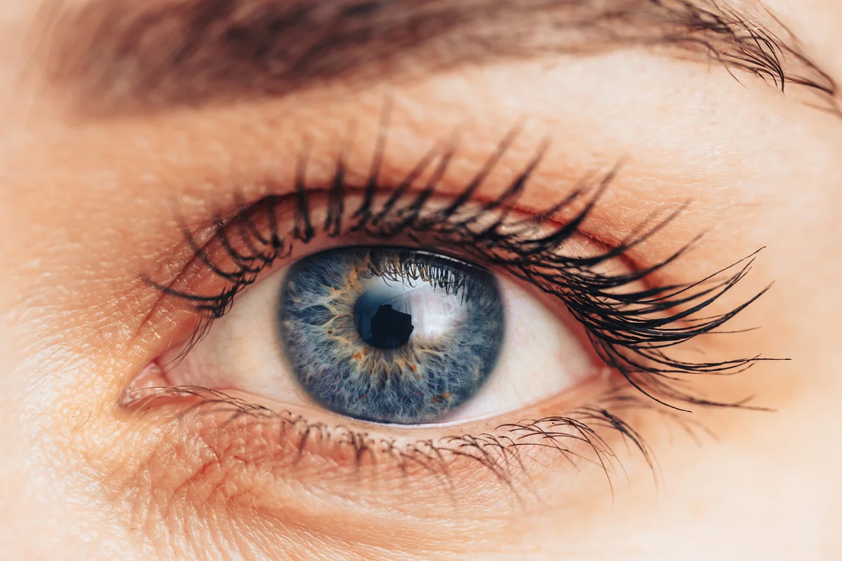 Healthy blue female eye close up