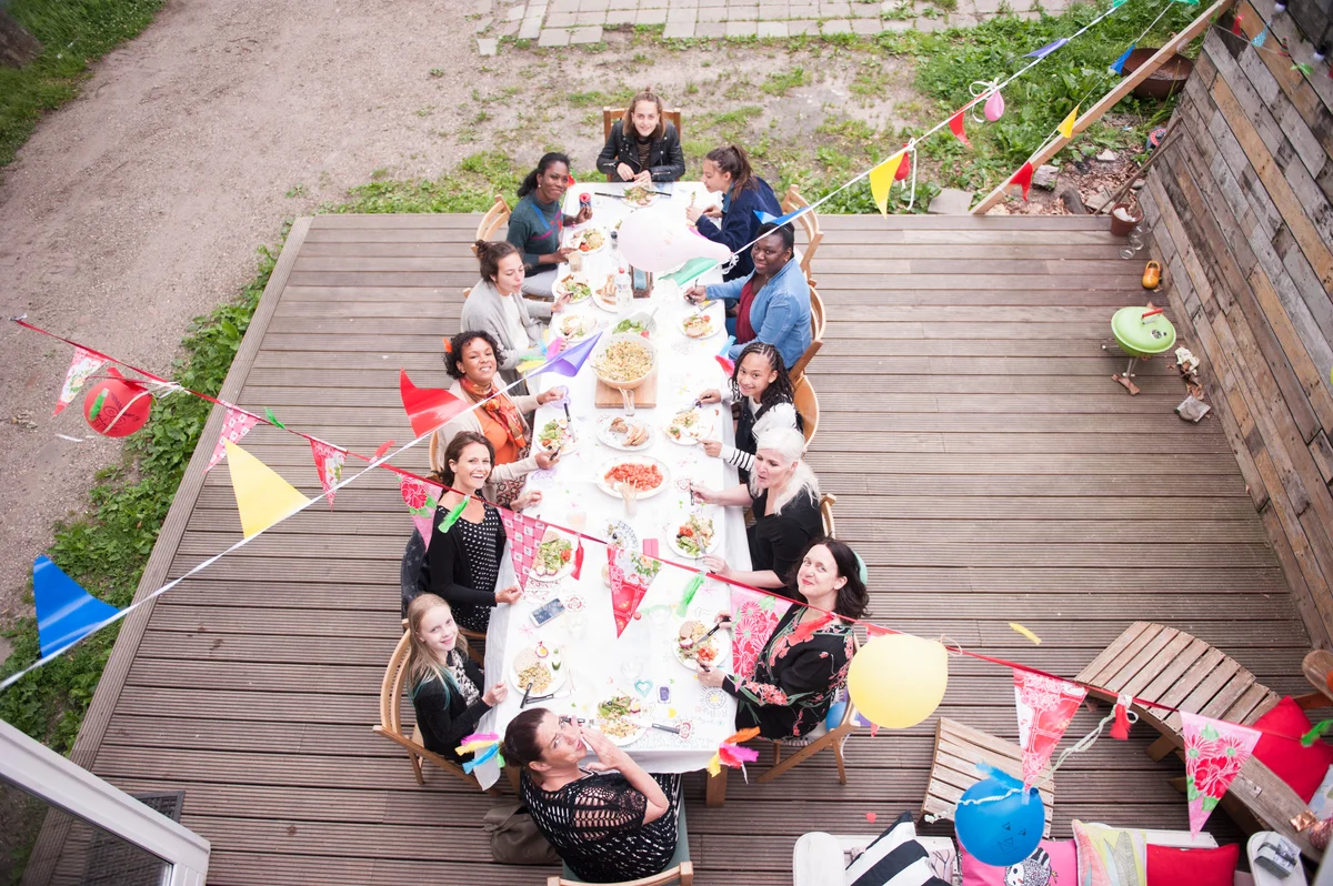 overhead drone shot of a birthday party