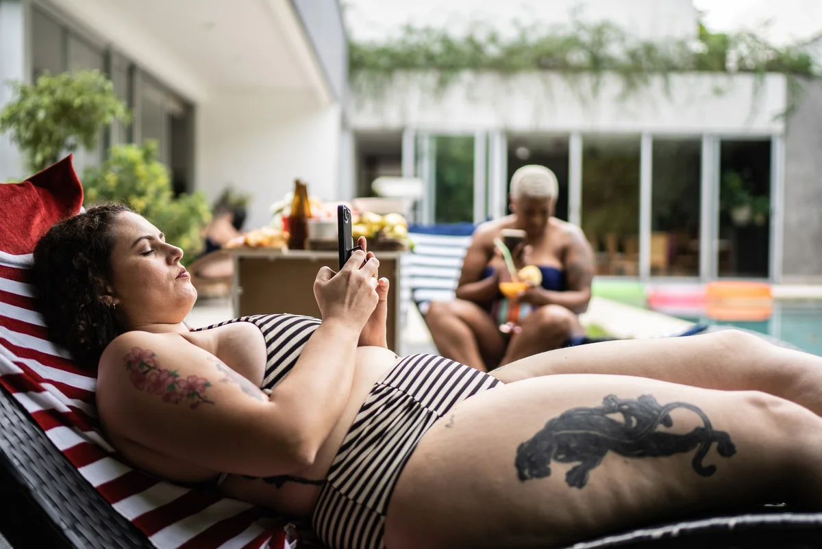 woman poolside