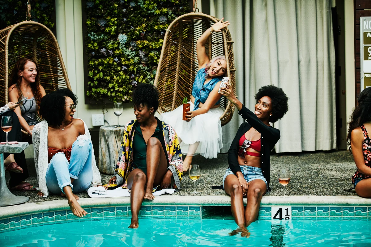group of women poolside