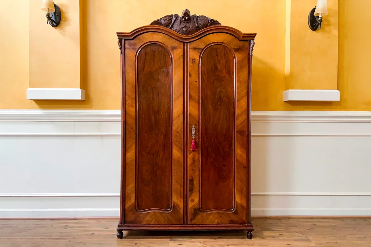 19th Century Biedermeier Double Bonnet Top Wardrobe