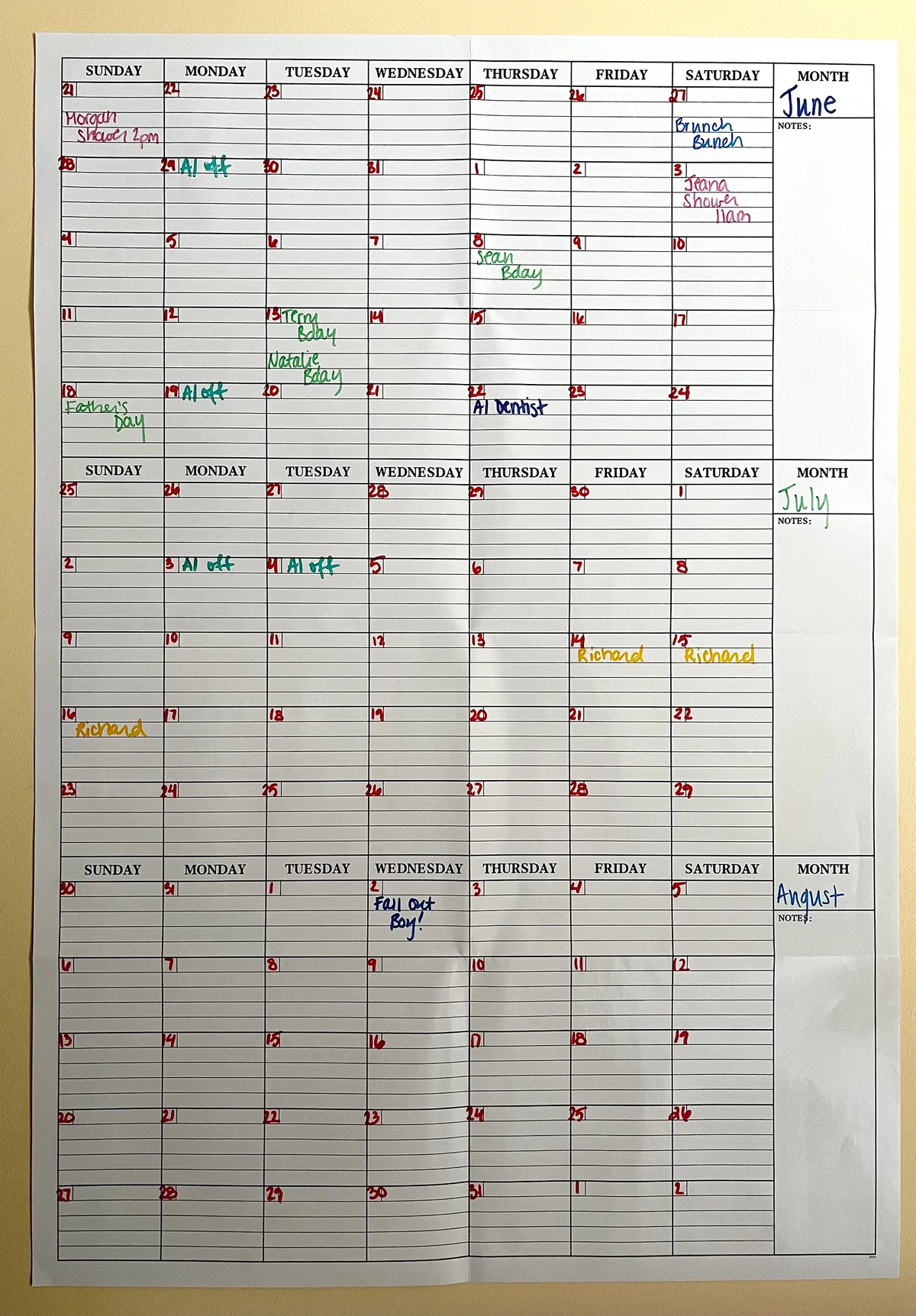 White Board Calendar