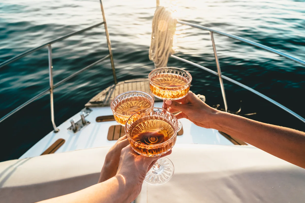 champagne toast on a boat