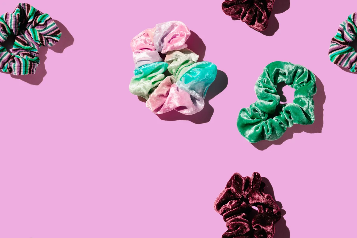 scrunchies on a pink background