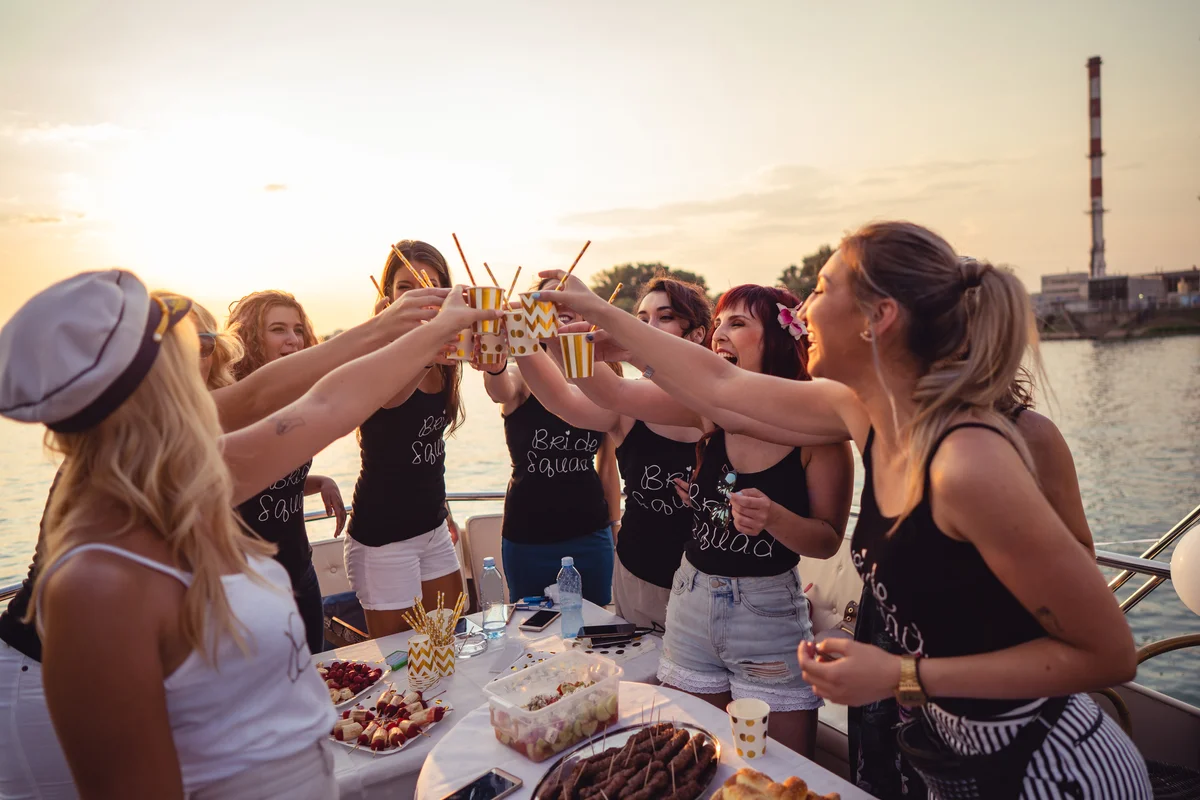bride squad toasting