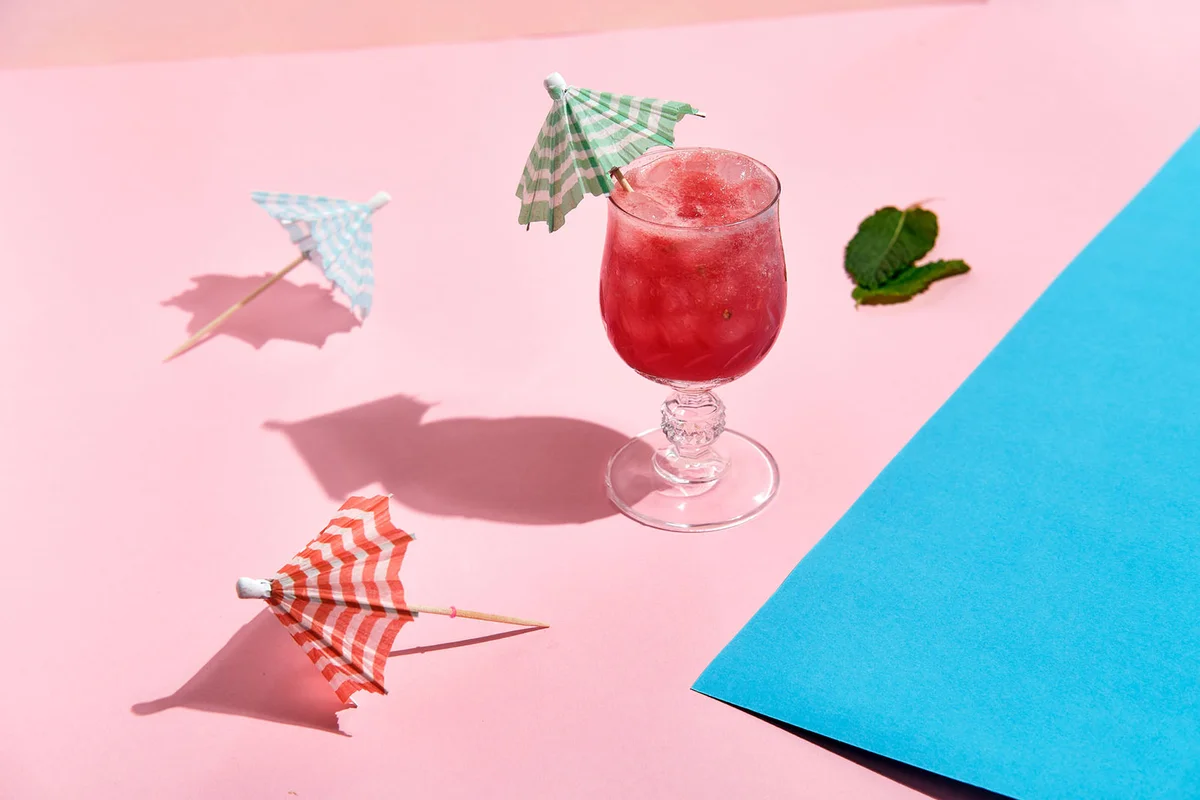 Summer watermelon drink on pink