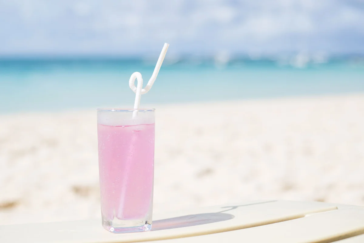 Refreshing beverage on the beach