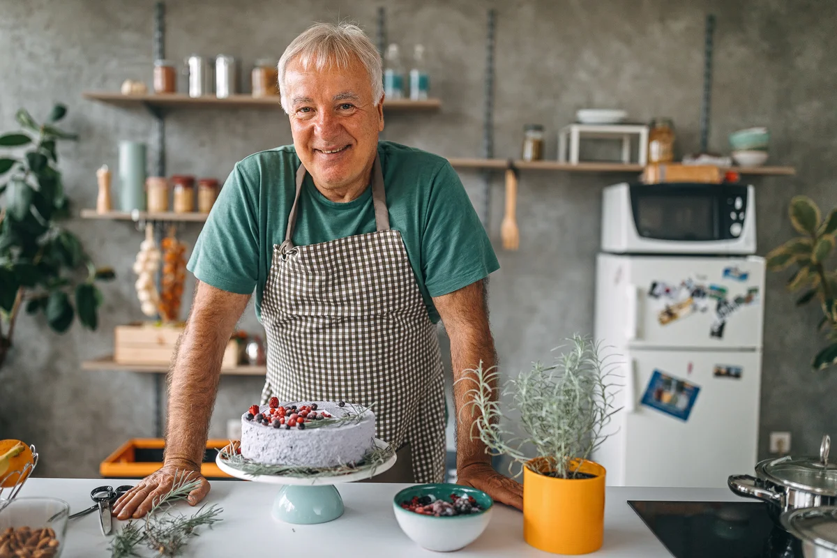 Senior man baking