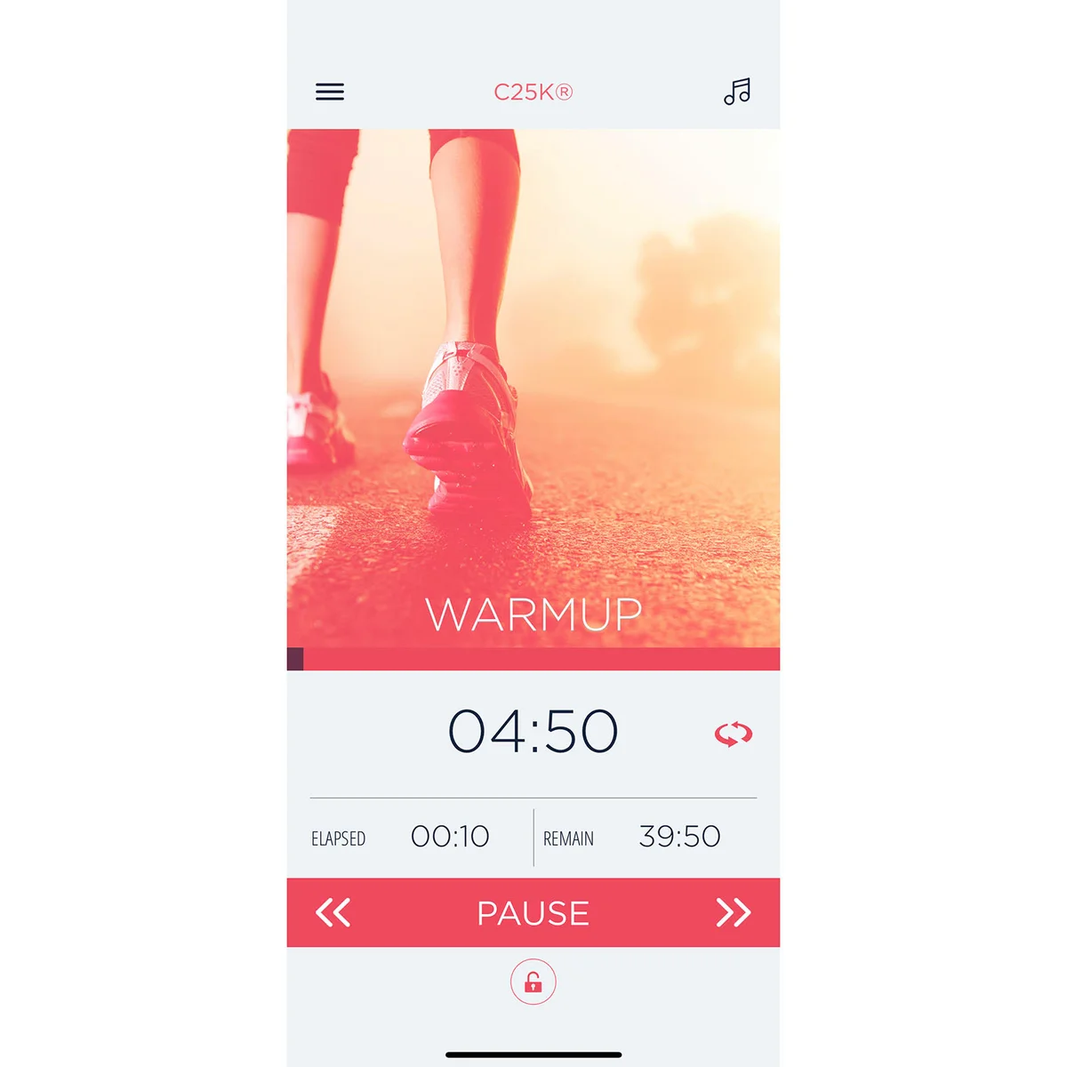 C25K screenshot - warm up