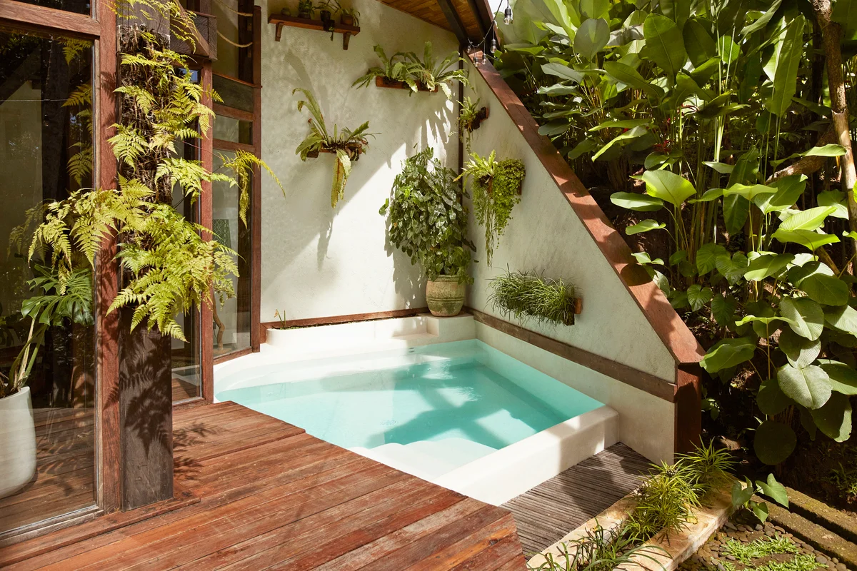 Swimming pool amidst plants