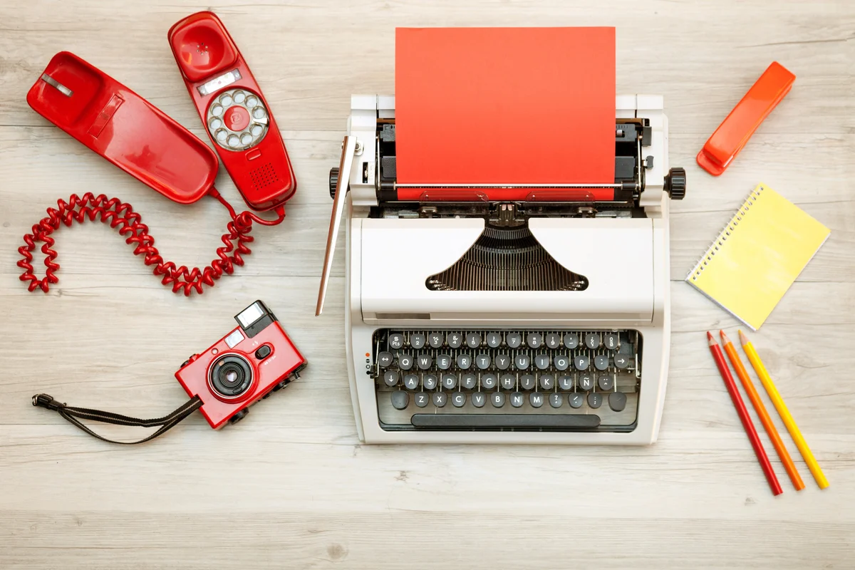 Retro typewriter and office supplies