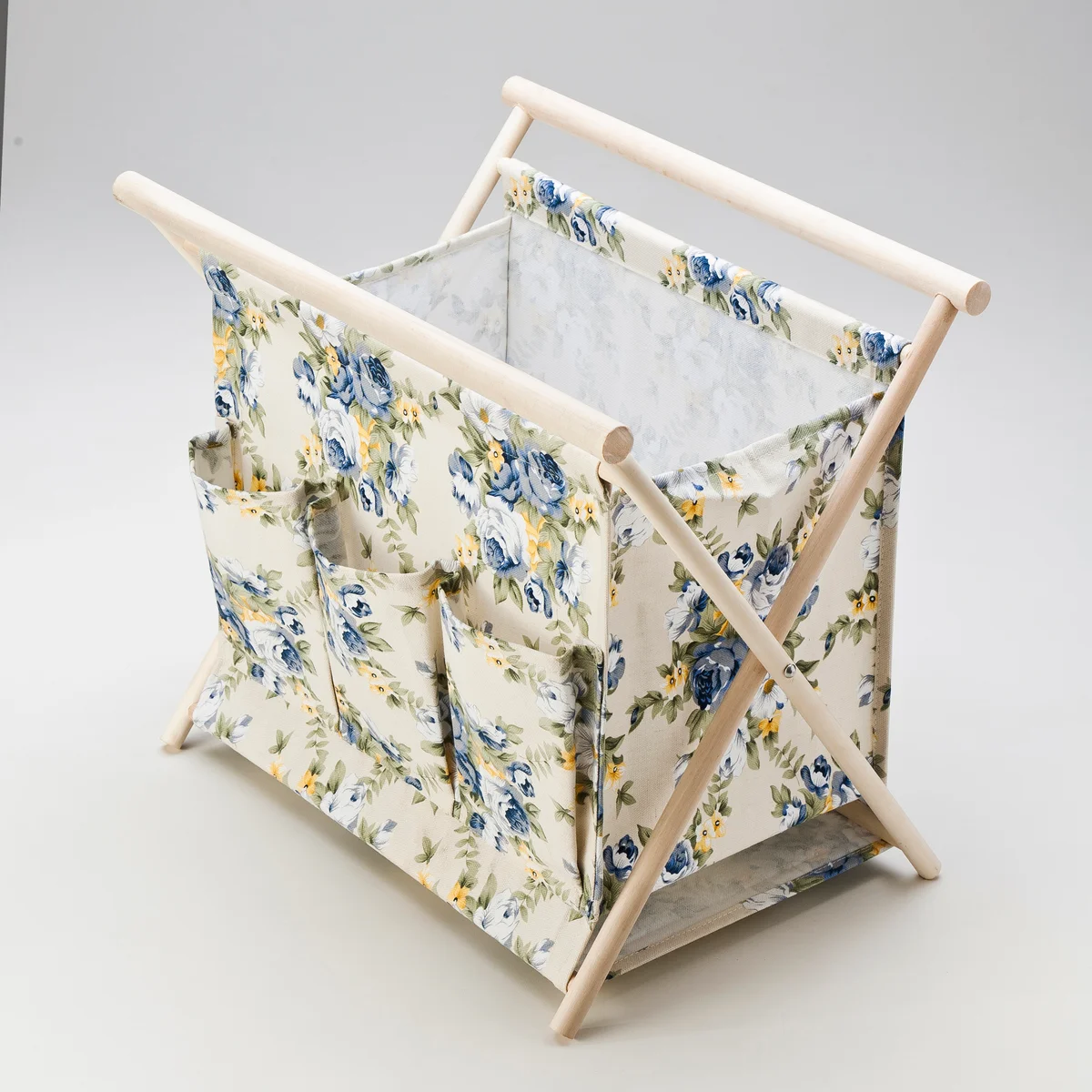 Romantic flower pattern fabric and wood magazine holder