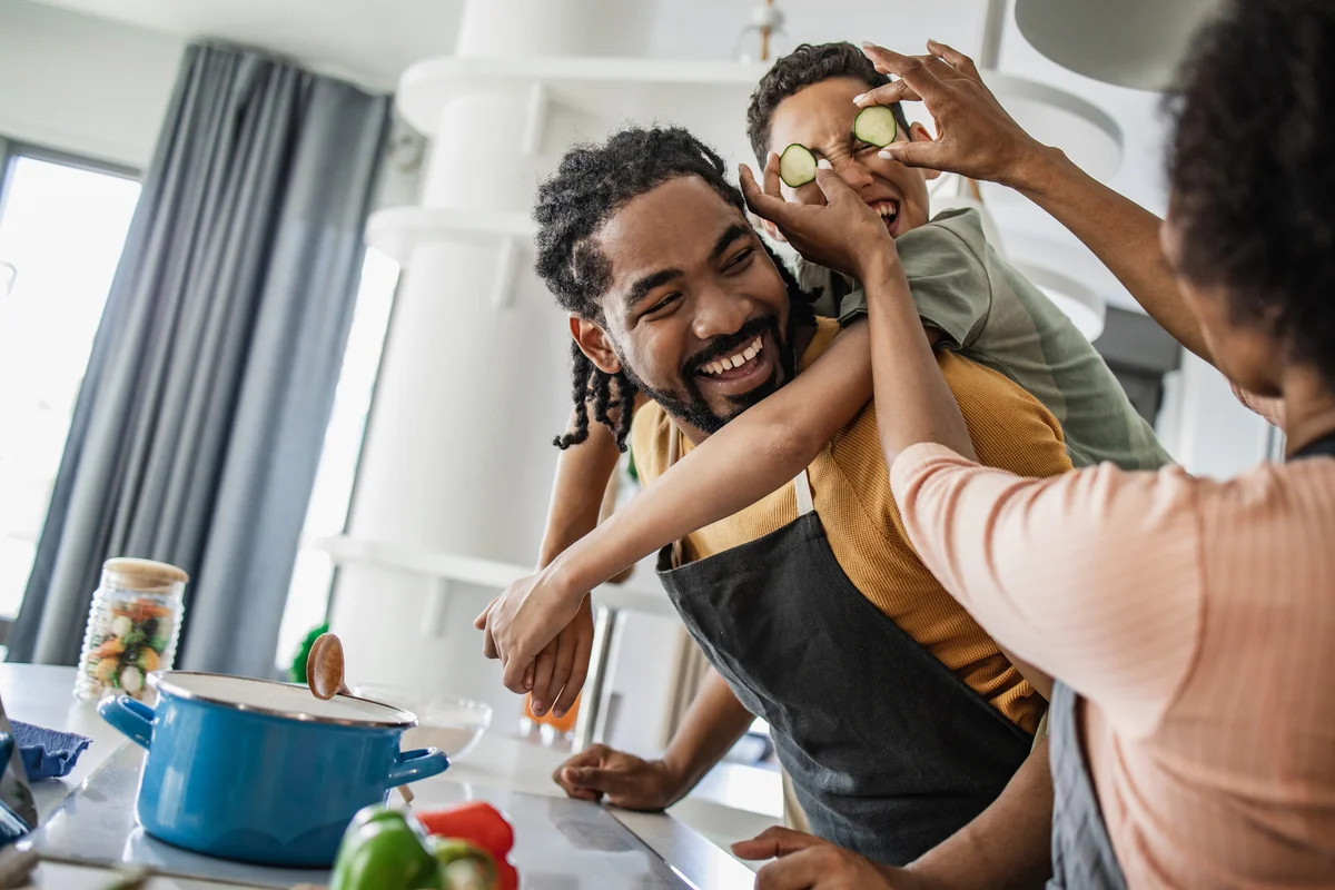 Family having fun cooking