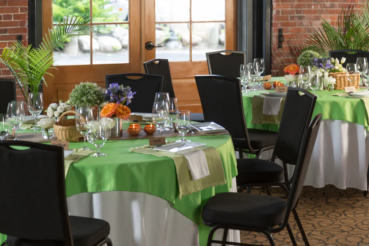 table set with green cloths