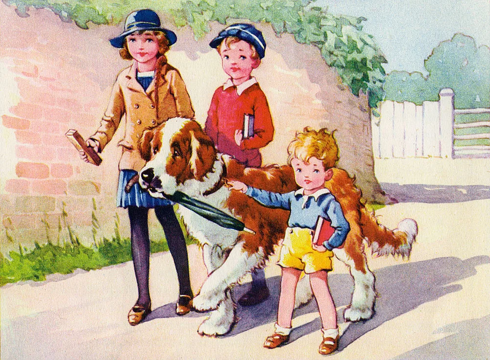 'Peter Pan and Wendy' by James Matthew Barrie. Wendy, John and Michael Darling with Nana the dog. JMB: Scottish novelist and dramatist.