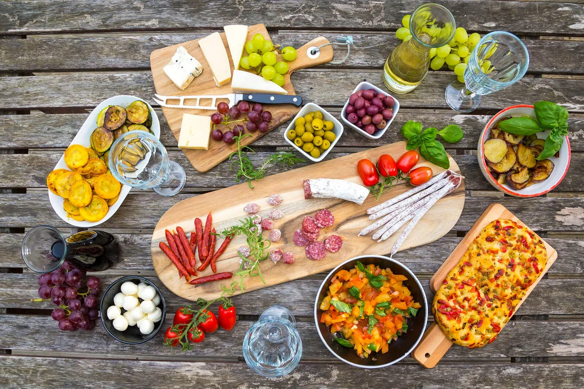 Variety of Mediterranean antipasti