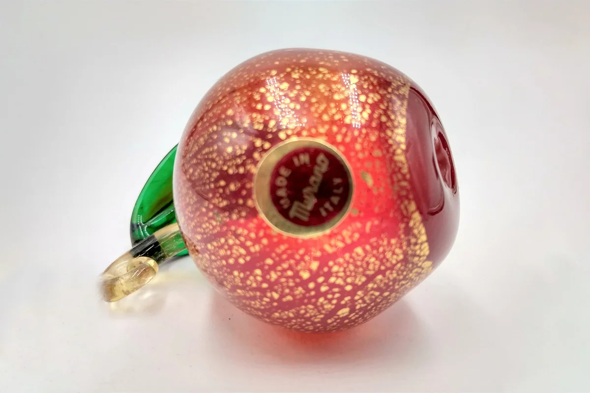 Detailed Vintage Hand Blown Murano Glass Apple with Gold Overlay
