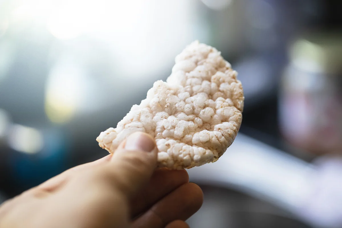 Rice cake broken in half