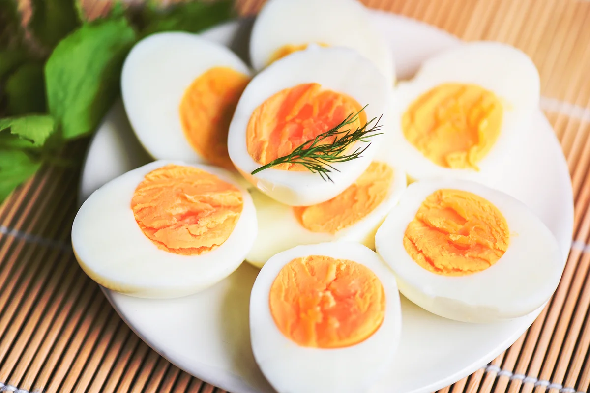 boiled eggs in a white plate