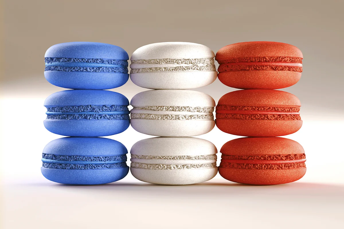 Blue, white and red macaroons