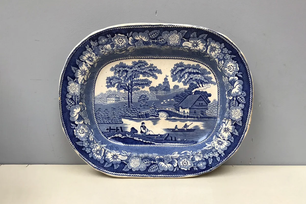 Rare Antique Blue Transferware Plate