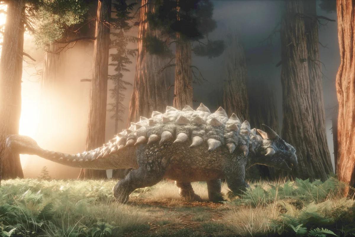 Dinosaur Ankylosaurus in the forest