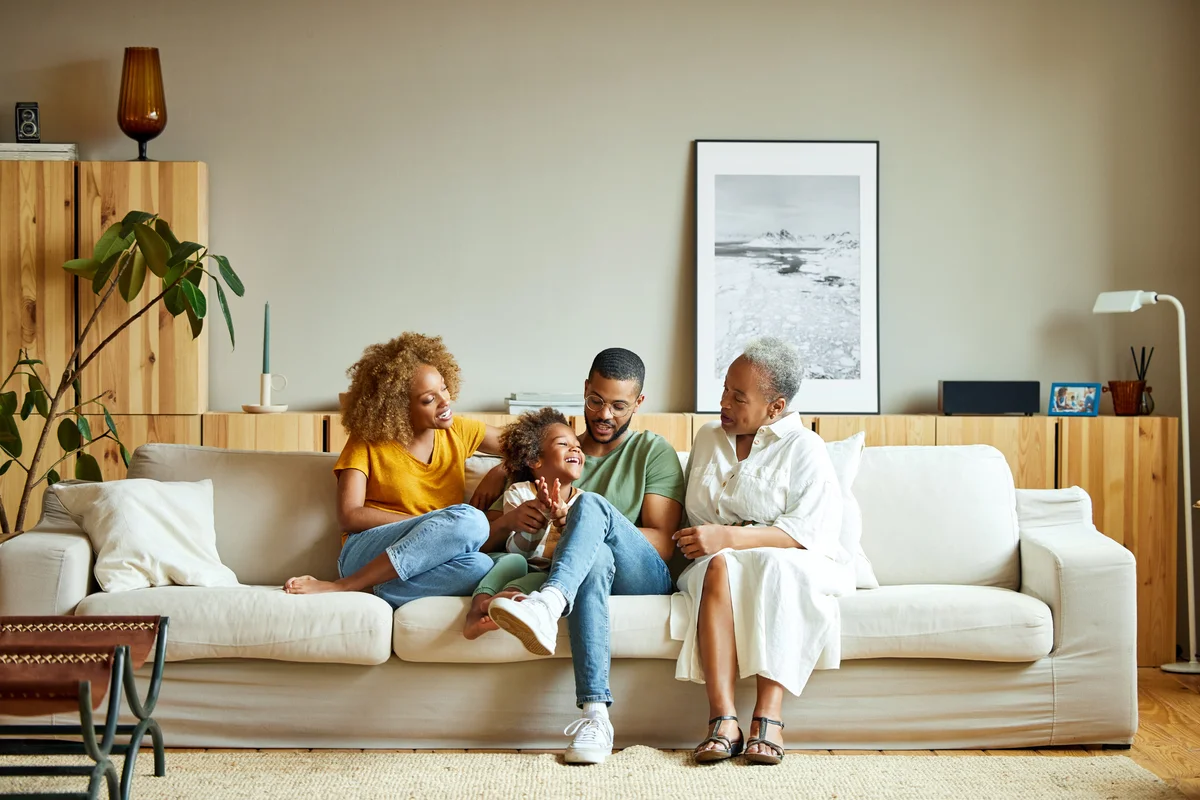 Cute family sitting together