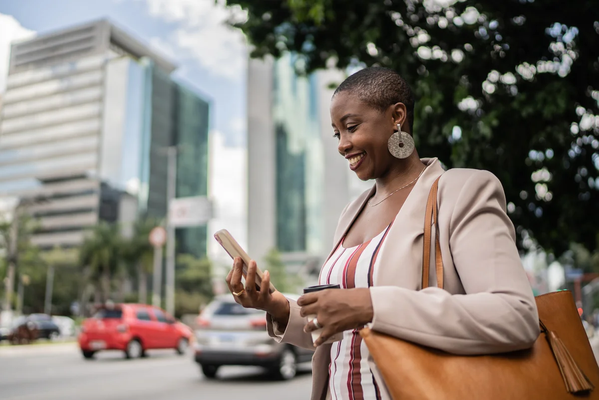 happy woman texting