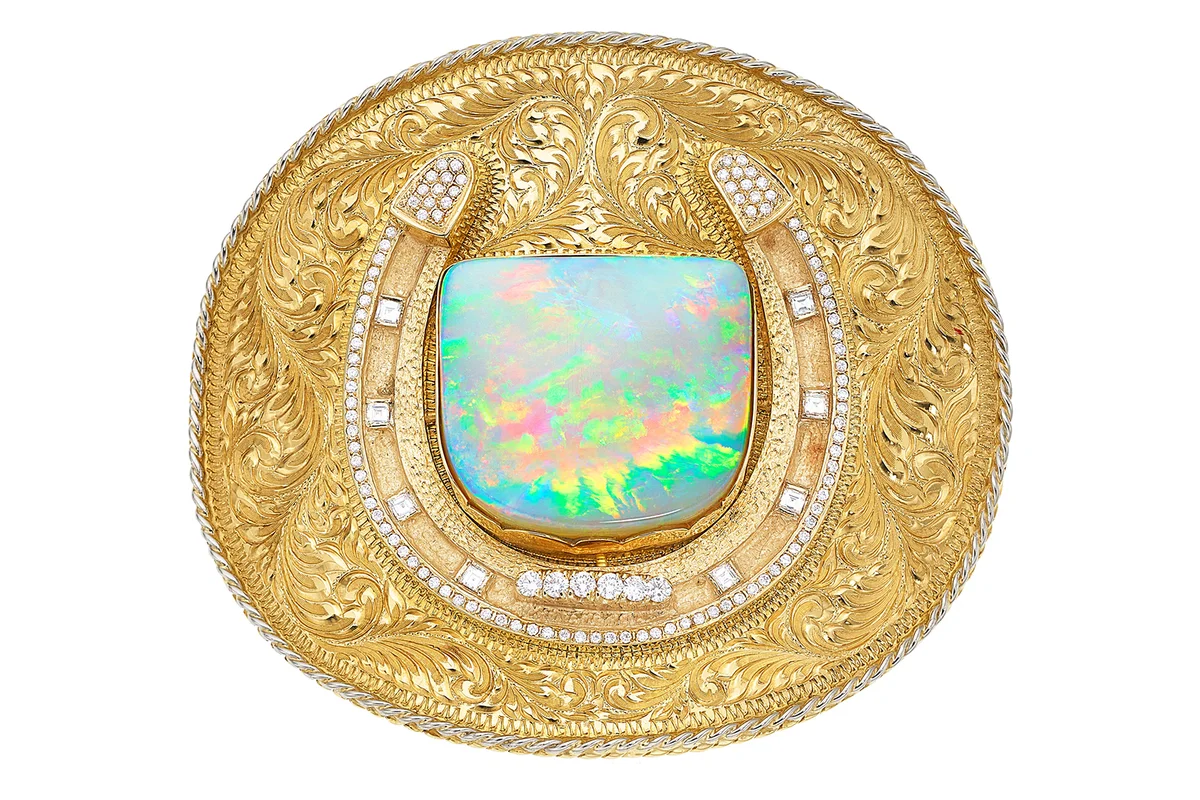 Opal, Gold, Diamond, and Platinum Vintage Western Belt Buckle