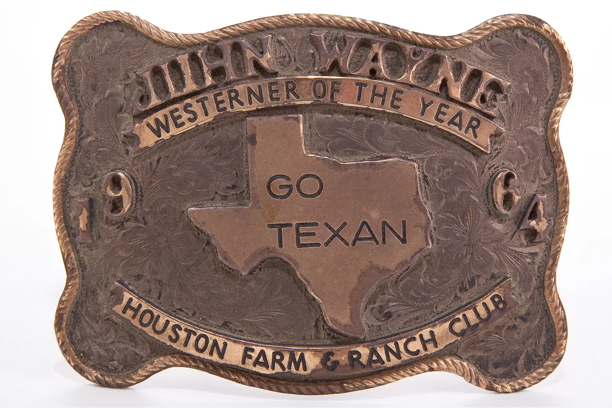 Sterling Silver "Go Texan" Belt Buckle Belonging to John Wayne