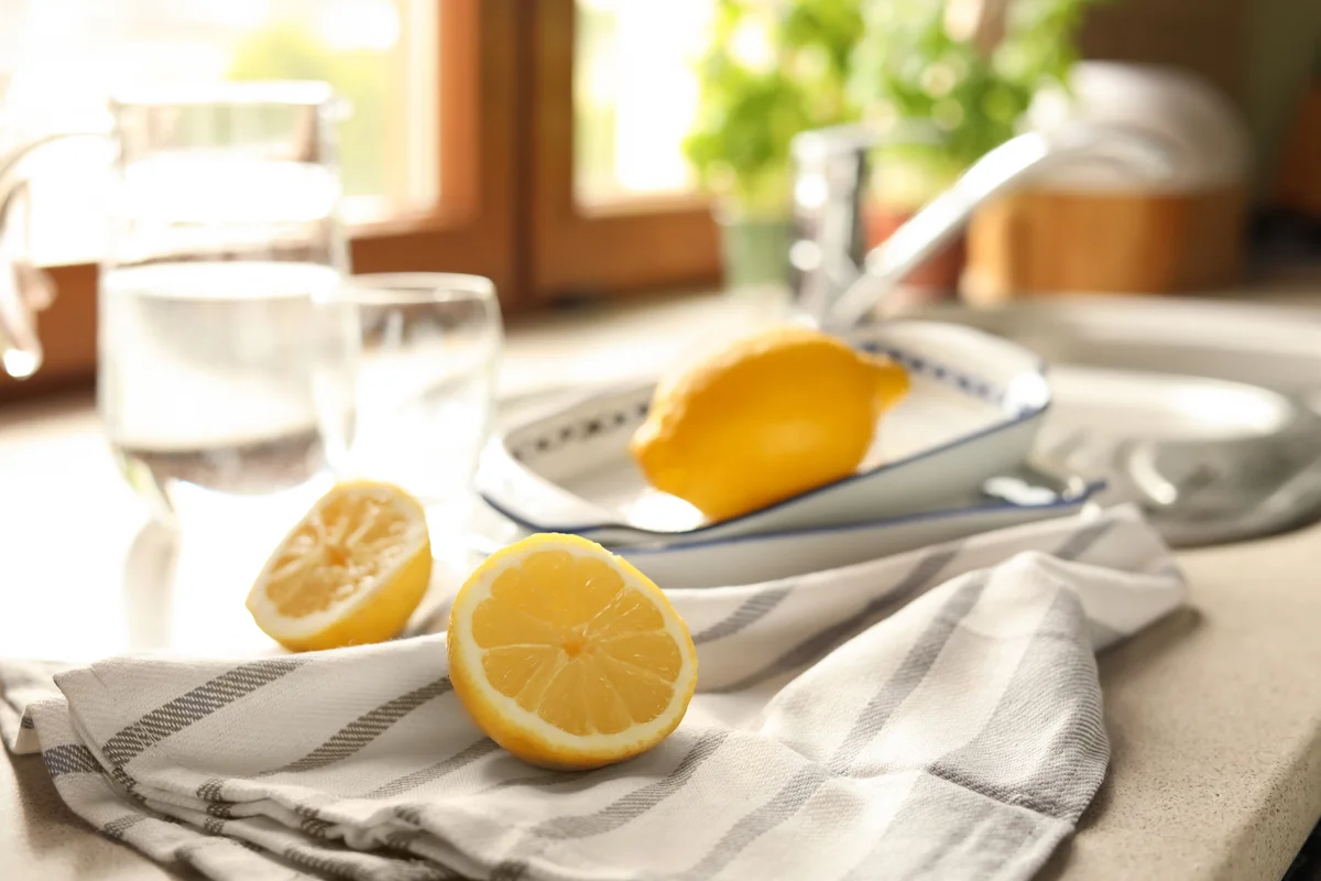 lemons and water on counter