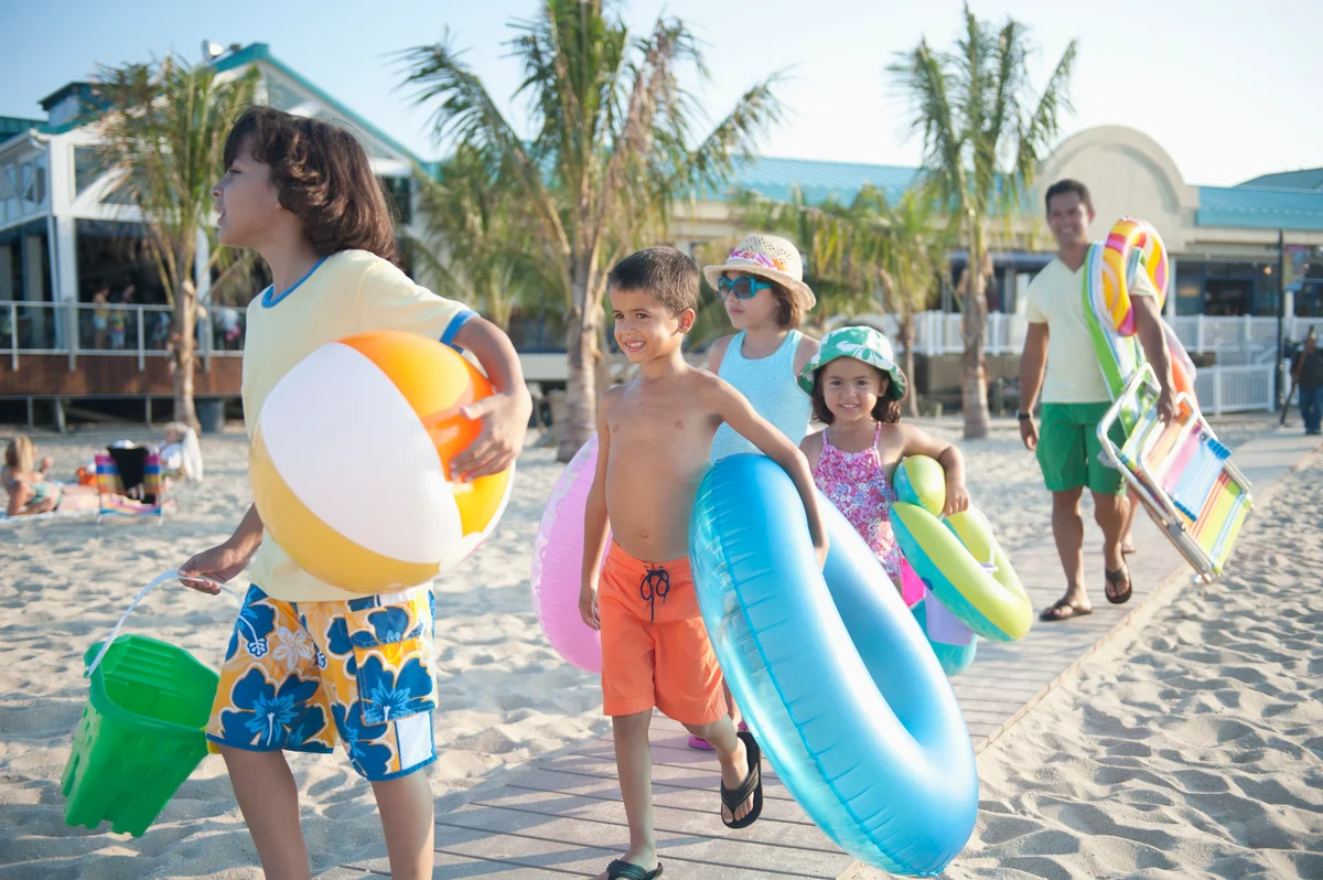 family at hotel beach vacation
