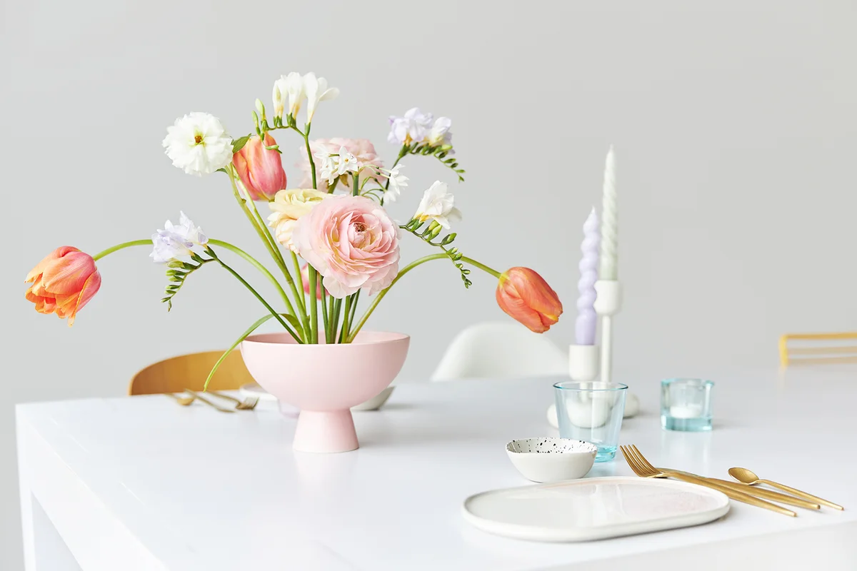 A modern spring bouquet with freesias