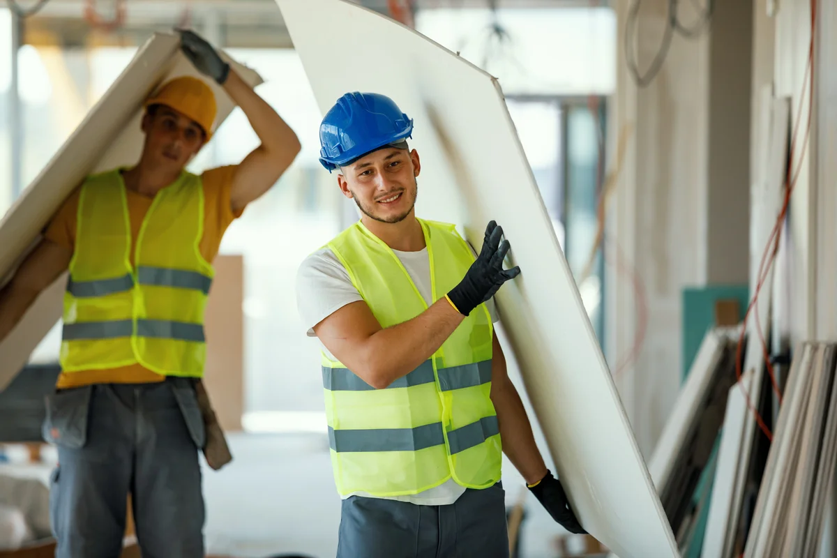 two men lifting drywall