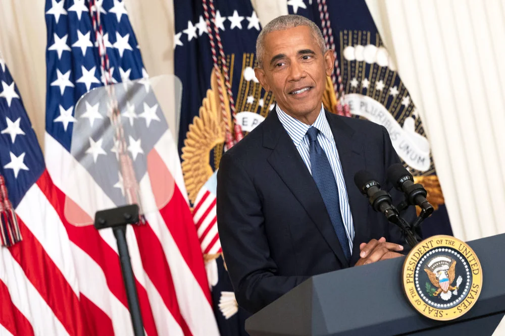 Barack Obama delivers remarks at a ceremony