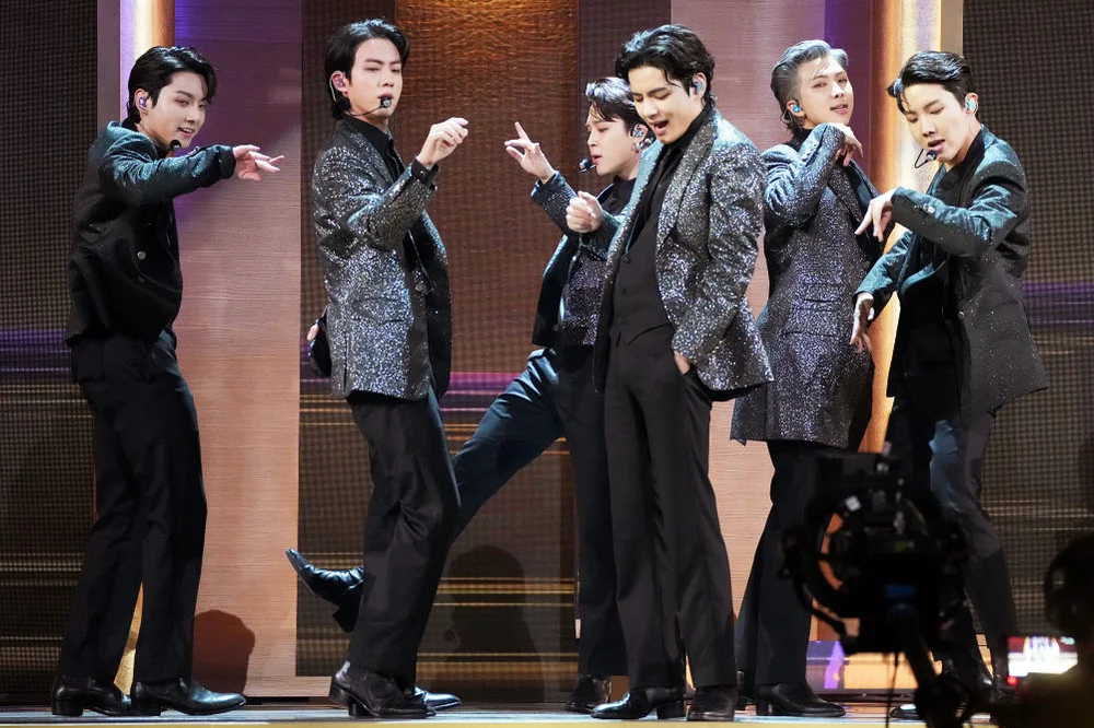 BTS performs on stage during the 64th Annual GRAMMY Awards