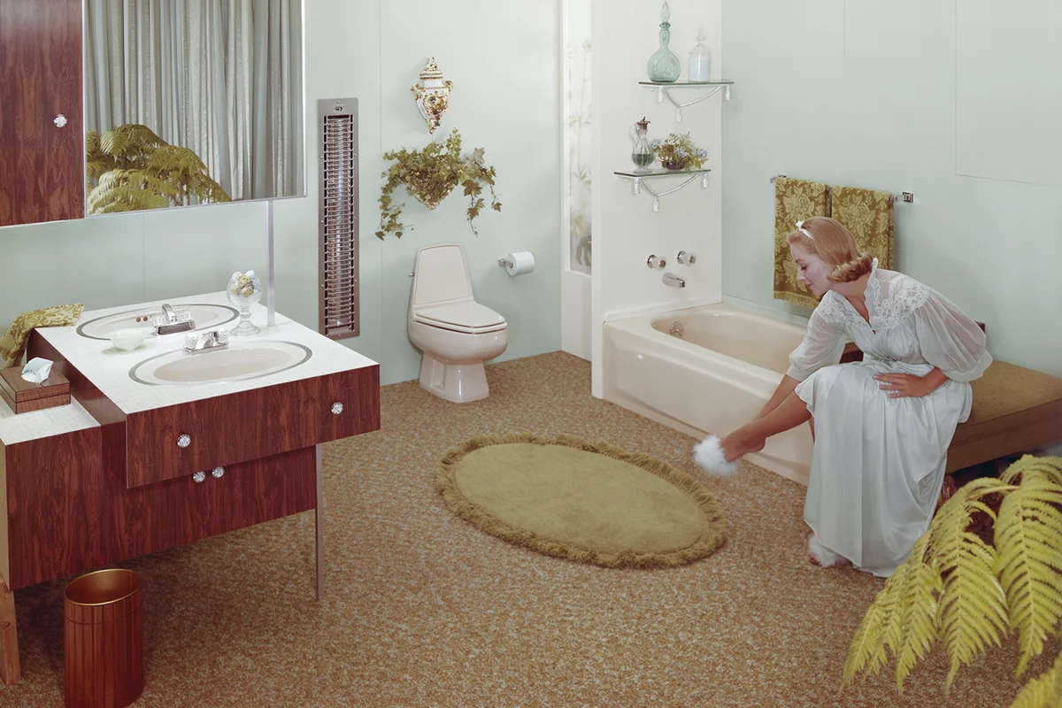 Woman in domestic bathroom