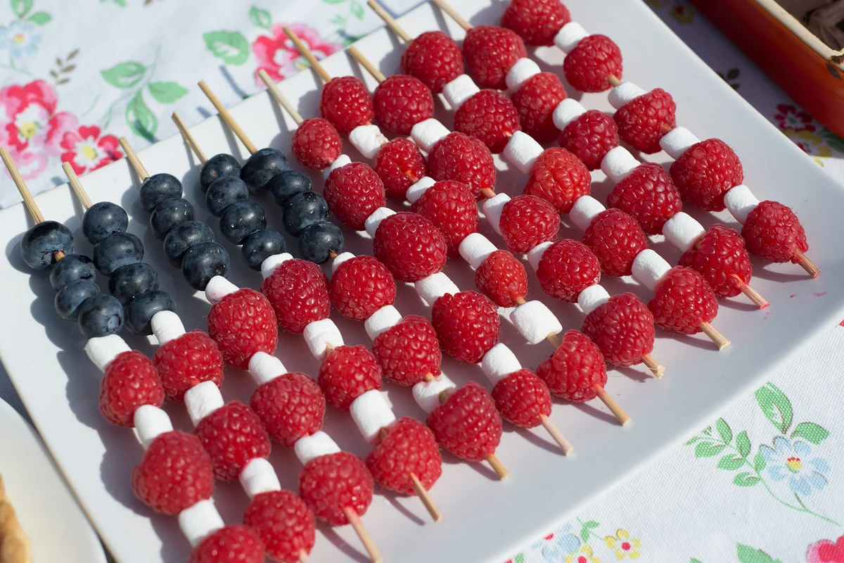 American flag made from fruit skewers