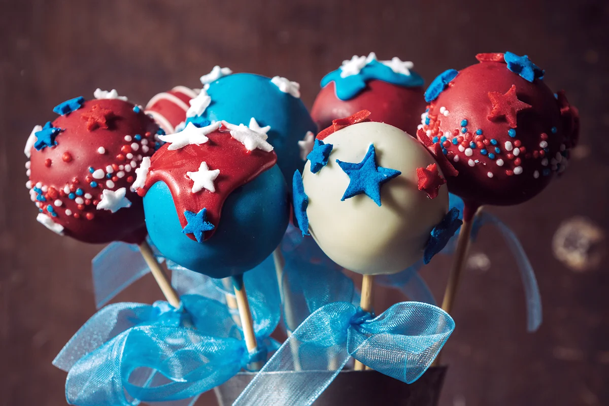 Sweet homemade cake pops with USA flag decoration