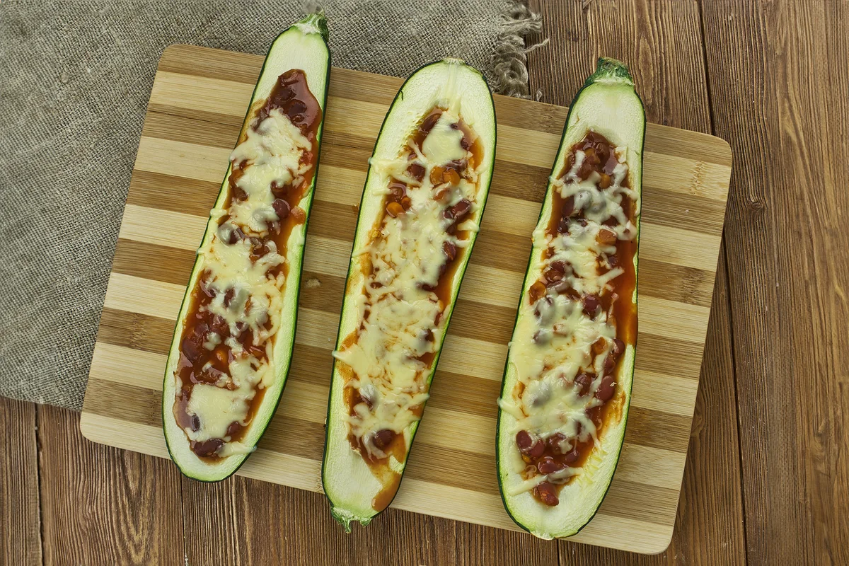 Mexican Zucchini Burrito Boats close up
