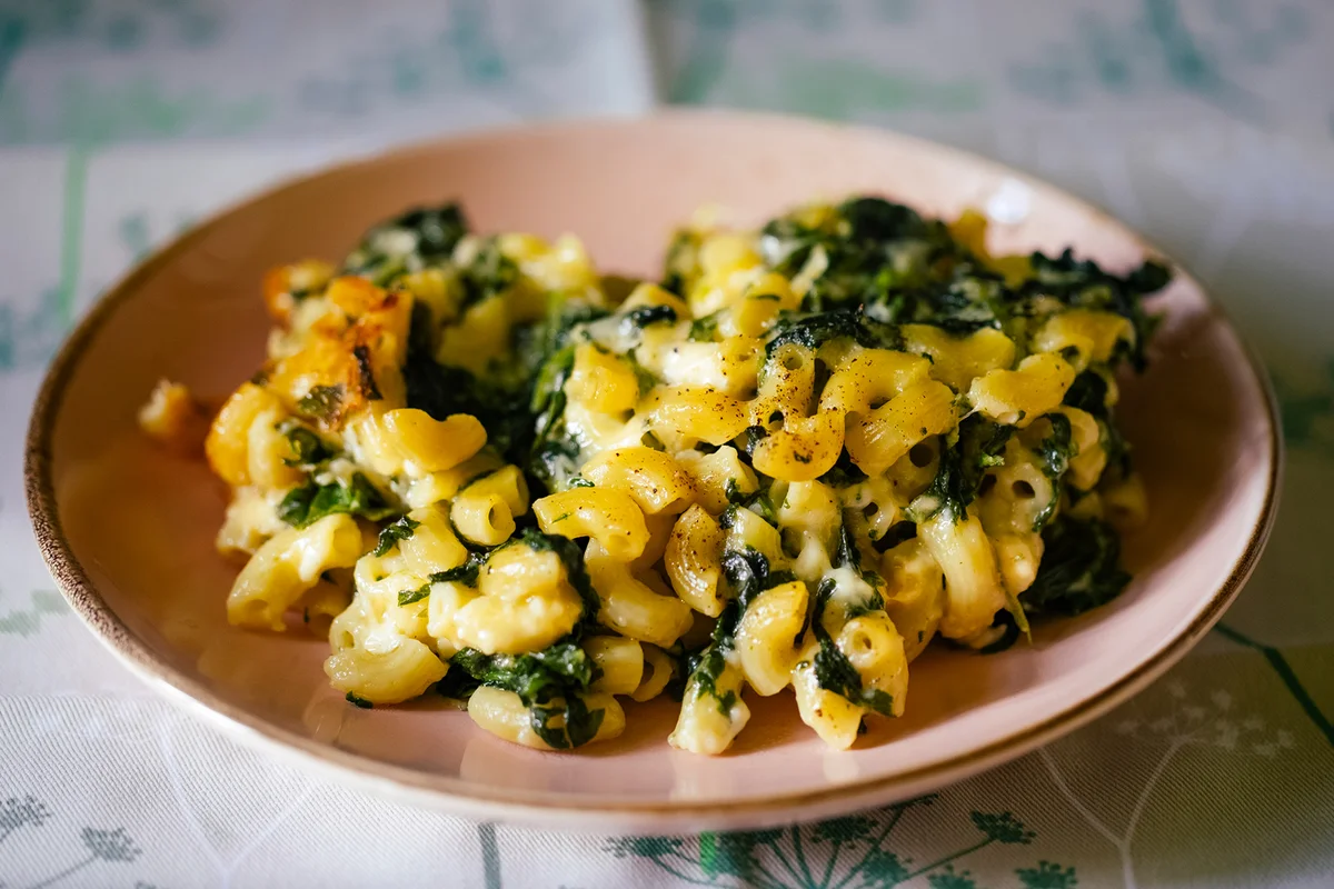 Macaroni and cheese with spinach